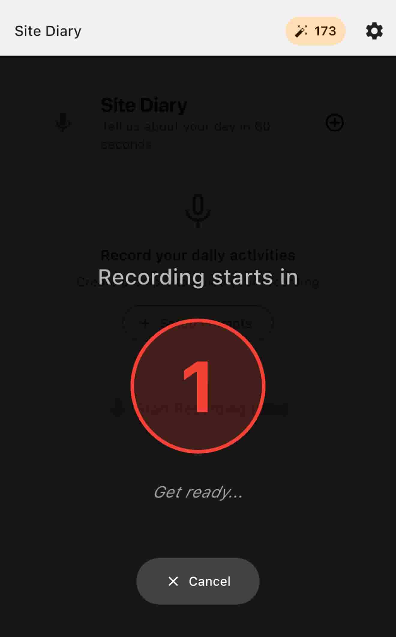 Site Diary recording screen