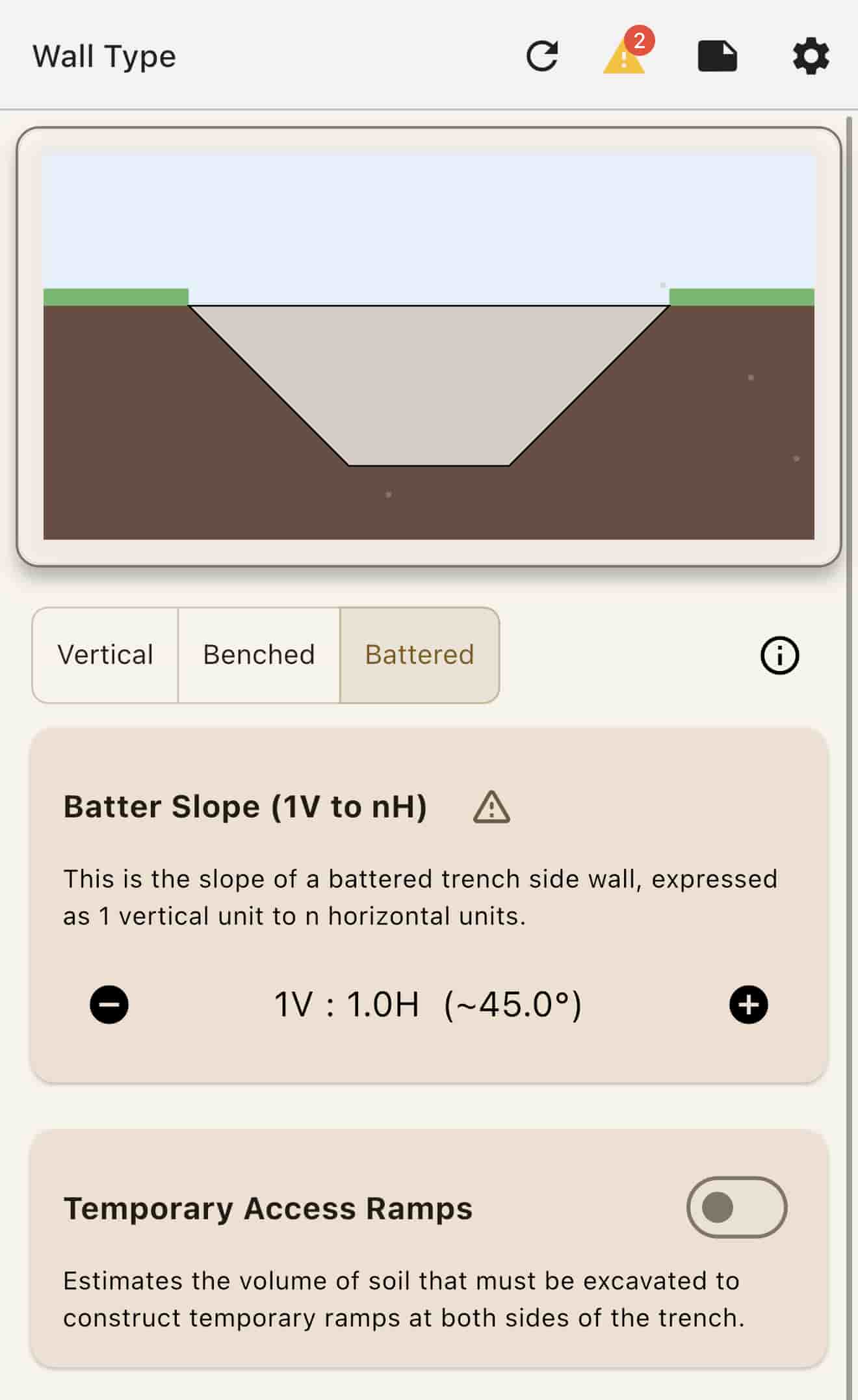 Wall tab - benching and battering