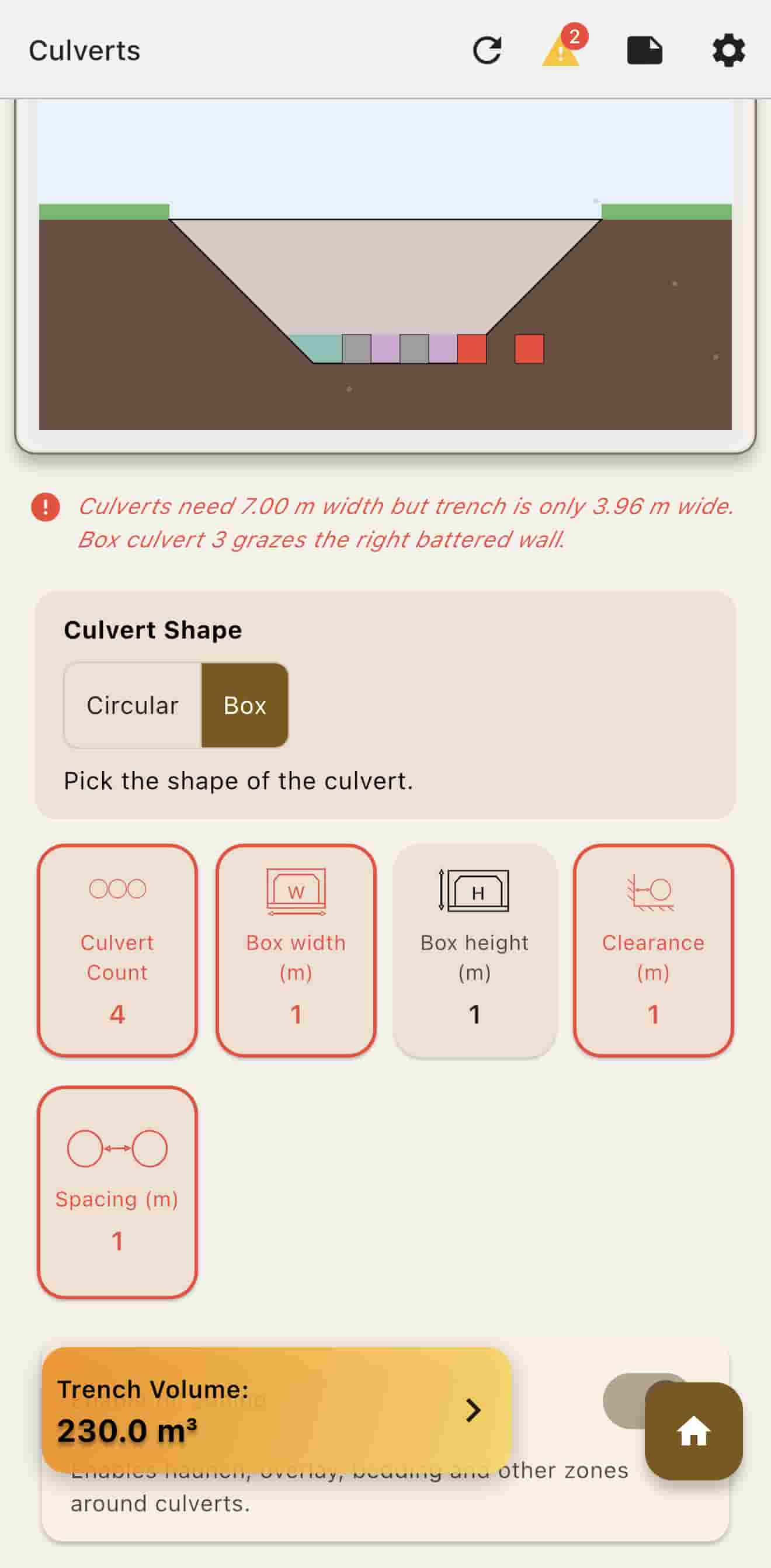 Culvert validation and warning indicators